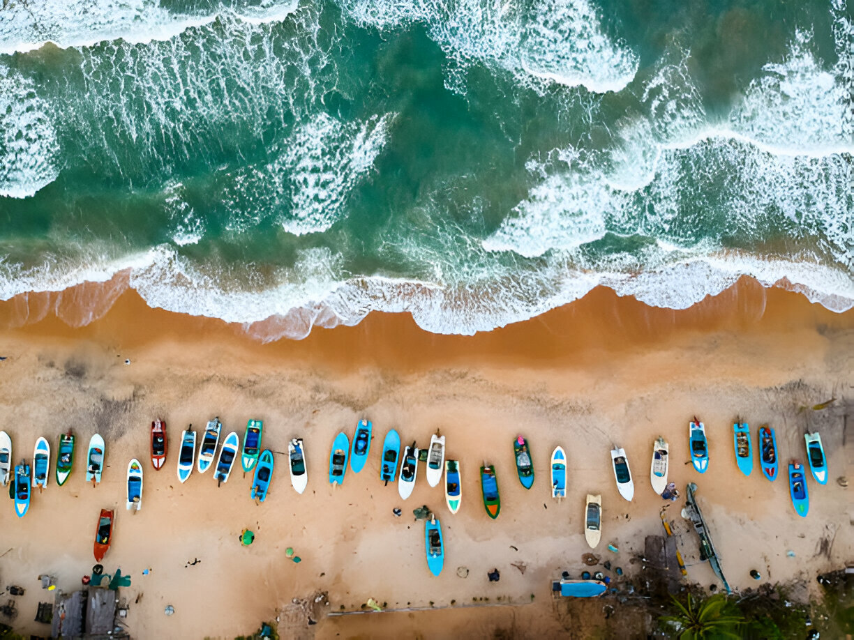Arugam Bay beach and surfboards