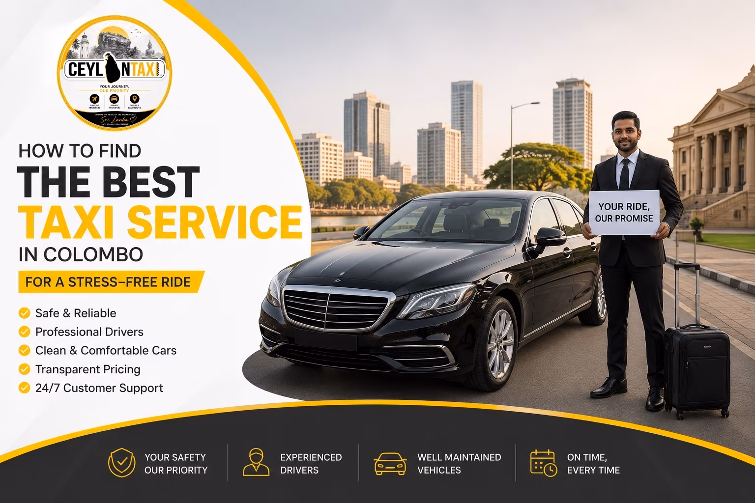 Luxury taxi service in Colombo with professional driver and premium vehicle for a stress-free travel experience