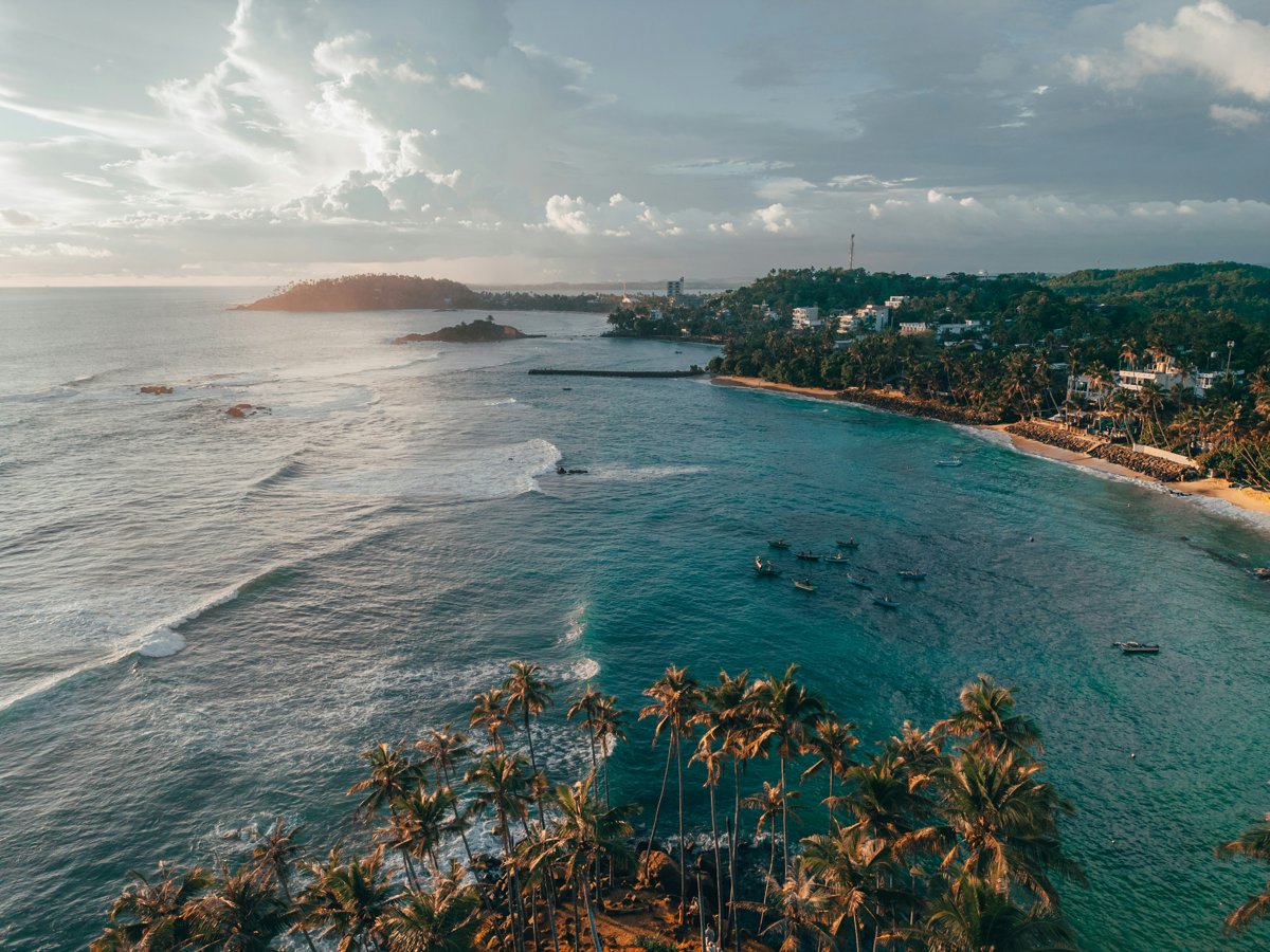 Aerial view of Mirissa beach and bay