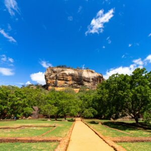 Path through the gardens to Sigiriya rock